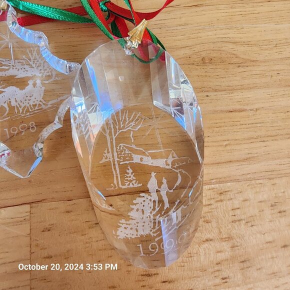 Handcut Crystal Christmas Ornaments 1996, 1998, 1999, 2000 Etched Back 4 in Lot - Picture 5 of 8